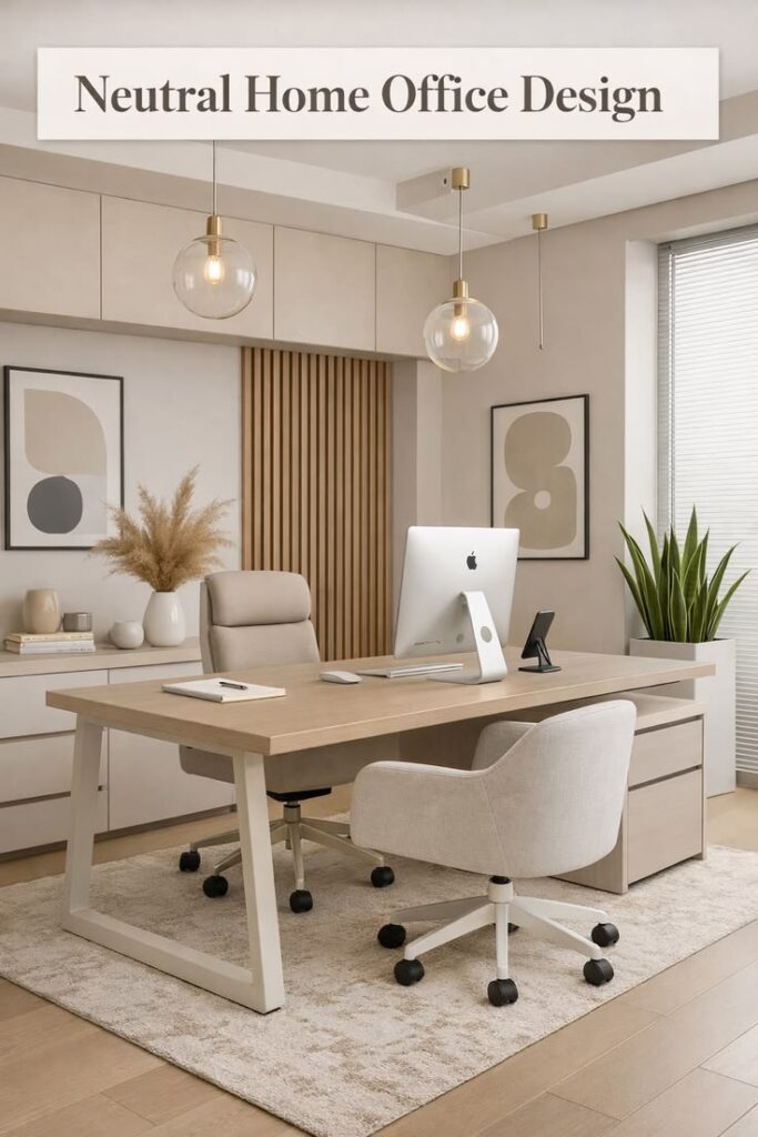 neutral home office design elegant & minimal workspace inspiration